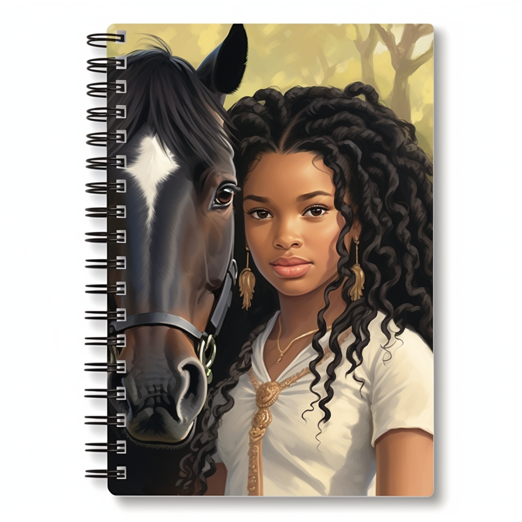 young girl and her hors Horse Art ruled notebook
