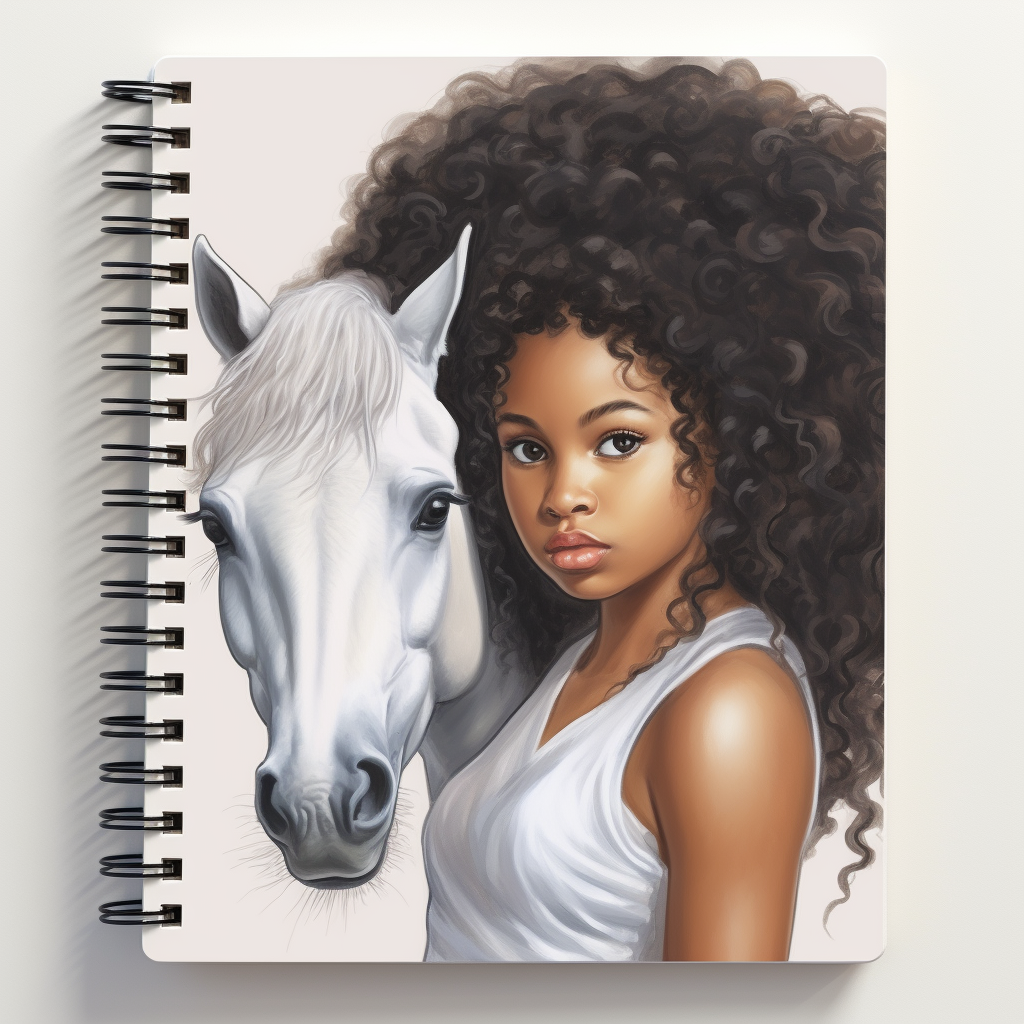 young girl and her hors Horse Art ruled note book