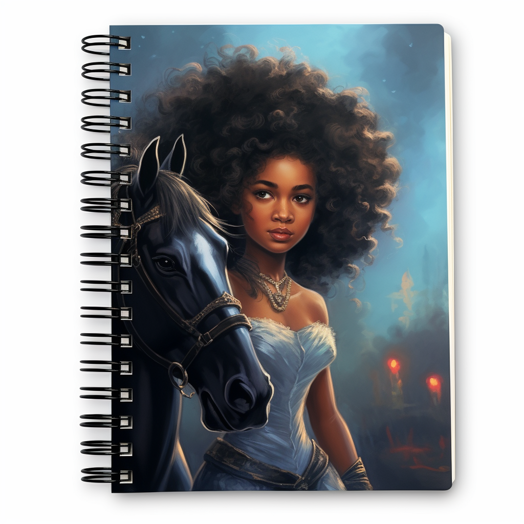 a Beautiful black young girl and her horse notebook