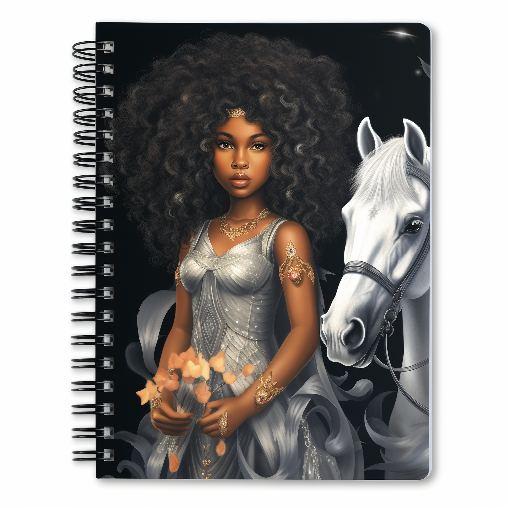 A Beautiful black young girl and her horse notebook