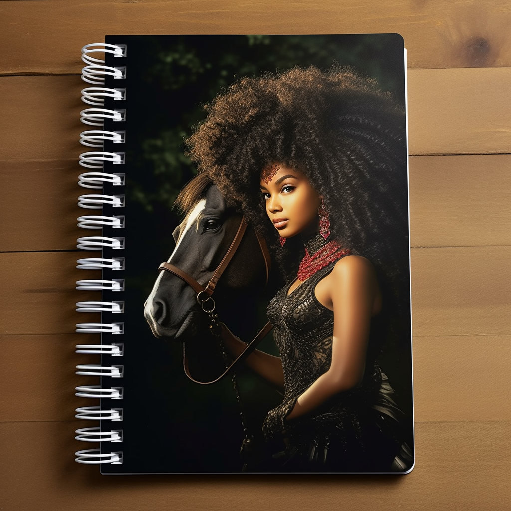 a Beautiful black young girl and her horse notebook