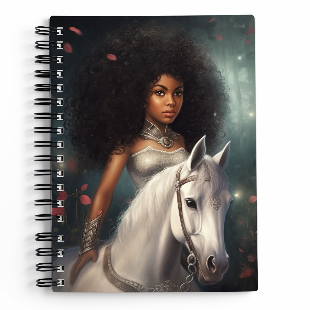 a Beautiful black young girl and her horse notebook