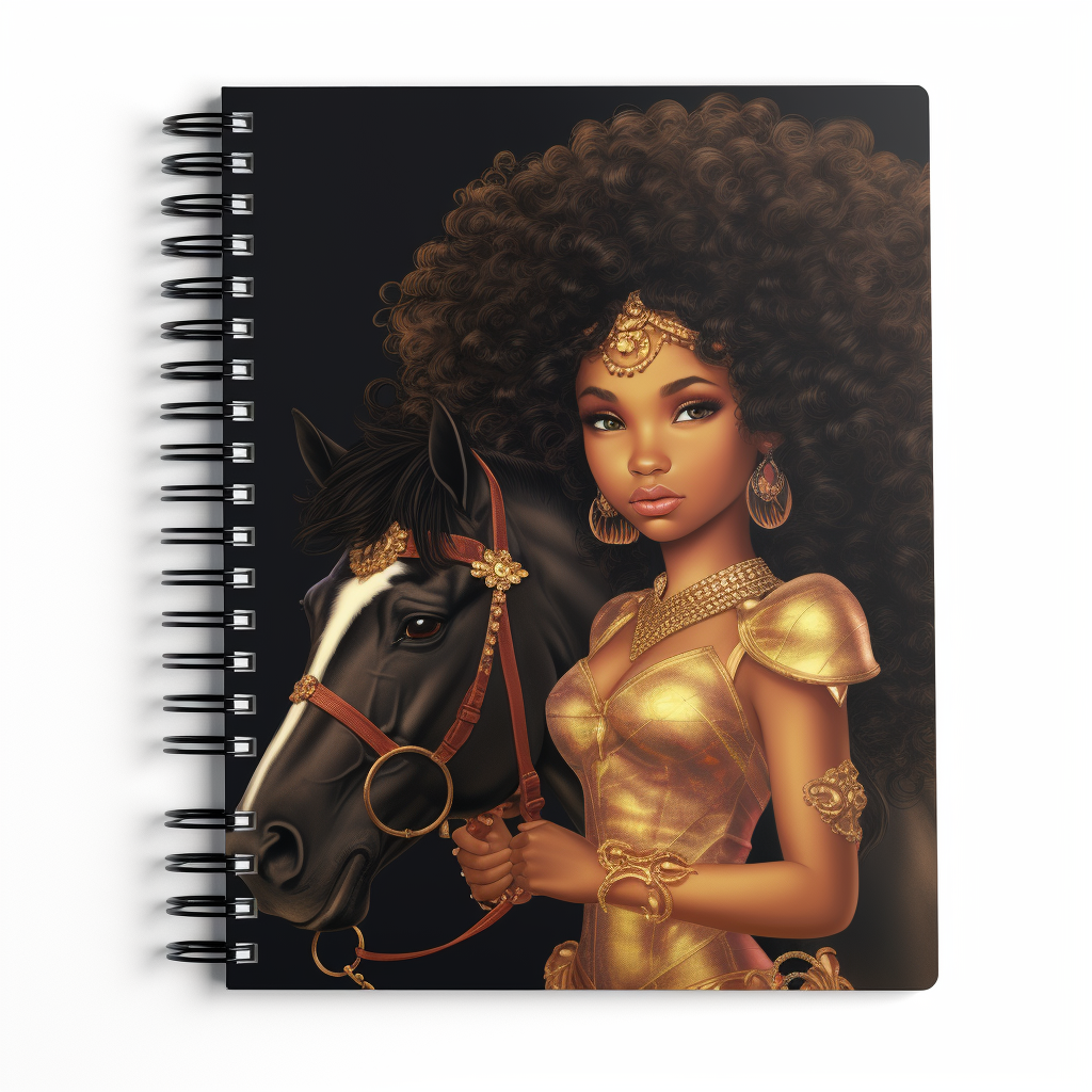 A Beautiful black young girl and her horse notebook