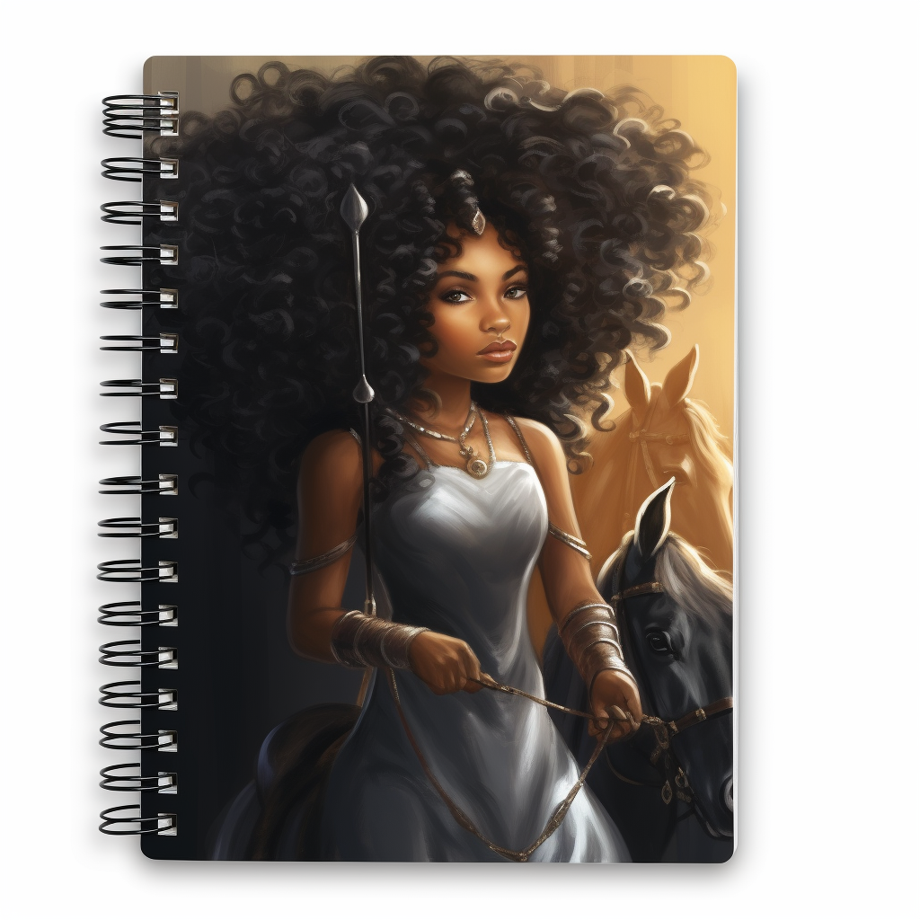a Beautiful black young girl and her horse notebook