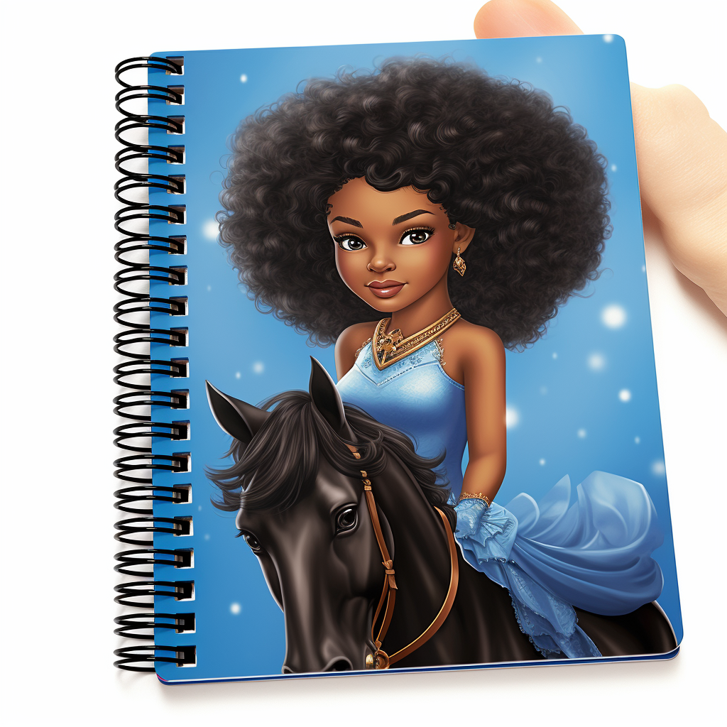 A young girl and her horse Blue notebook