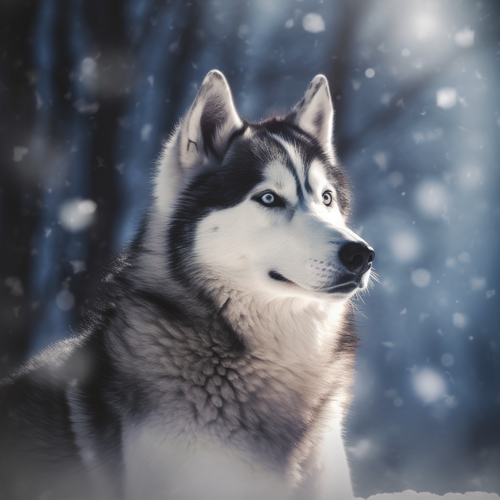 SIBERIAN HUSKY IN A TUNDRA WITH IE AND SNOW FLAKE Ai art - The Soulful Artists