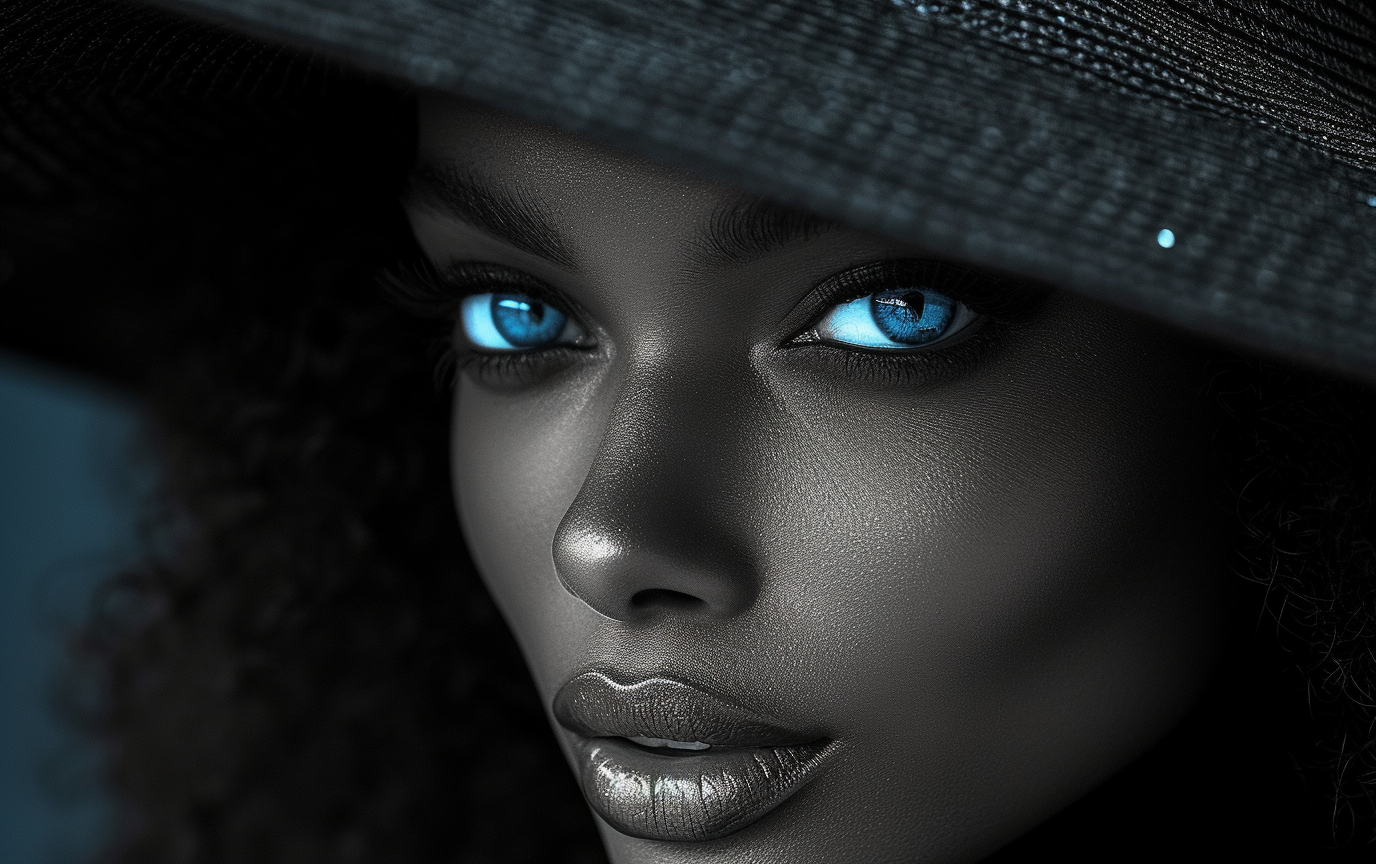 A black and white image of a woman with a hat