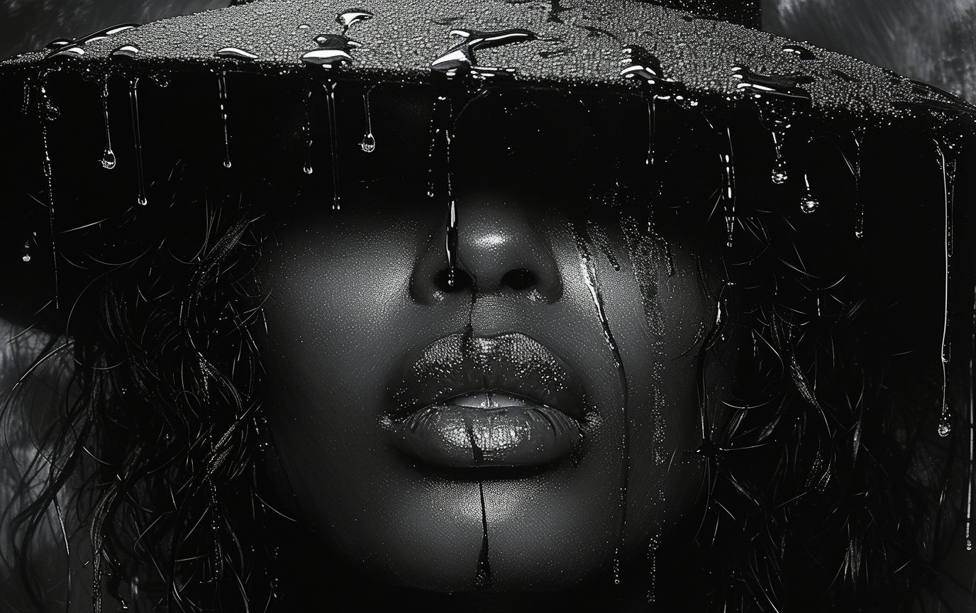 A black and white image of a woman with a hat