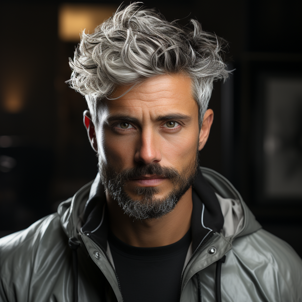 A young back male 35 years with a fresh silver hair