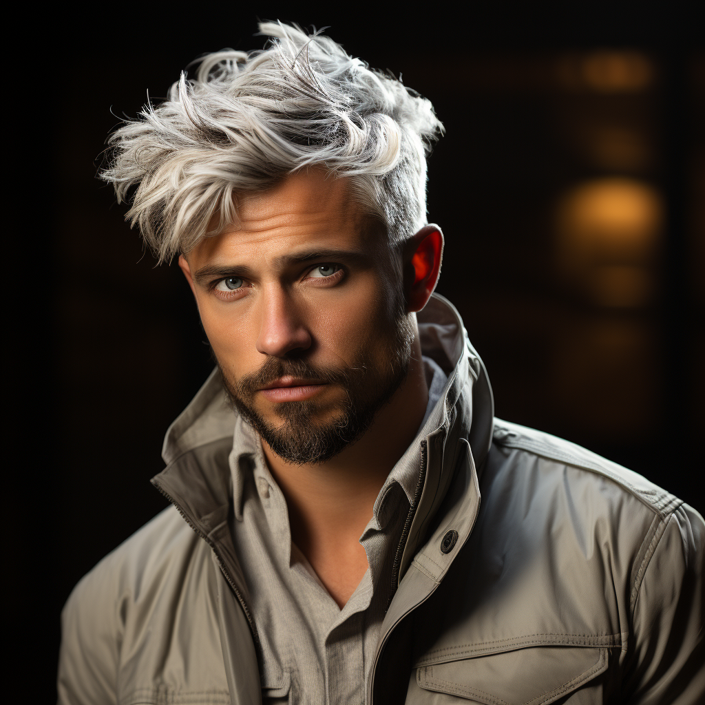A young back male 35 years with a fresh silver hair