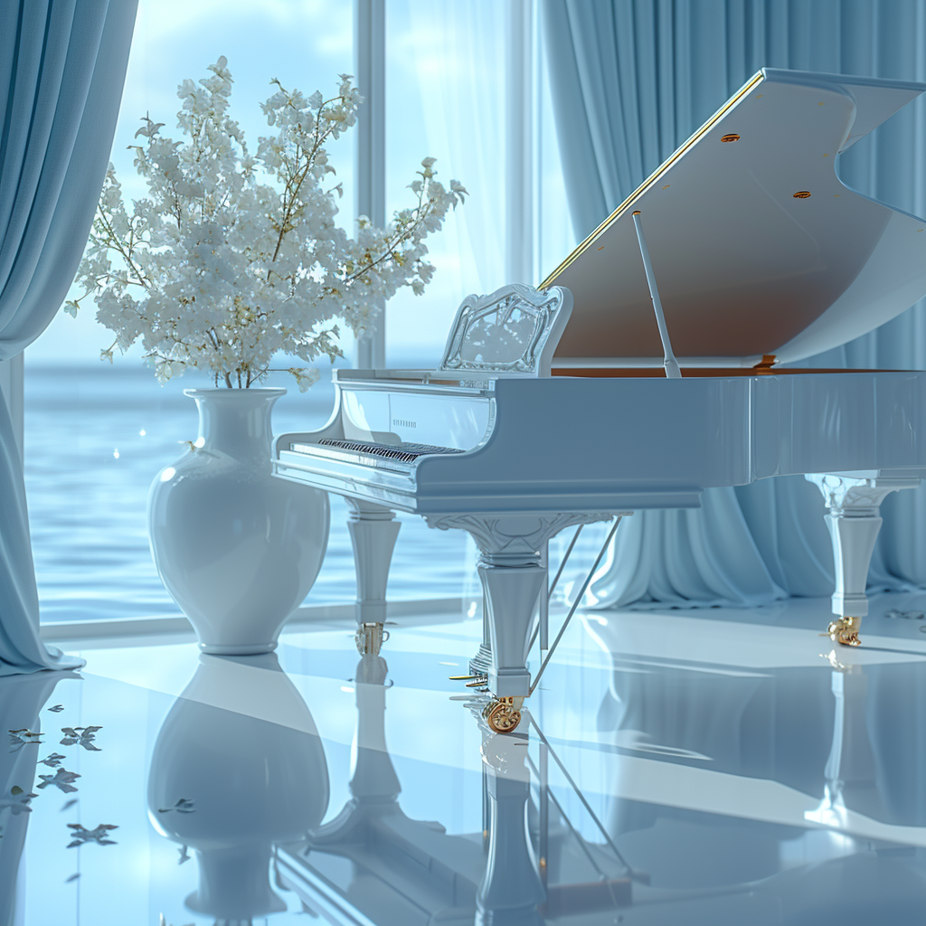 Elegant Grand Piano with Floral Arrangement - Digital Art Print