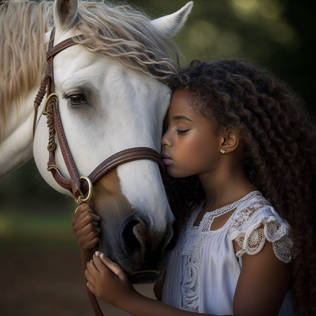 african american girl kissing a white horse - The Soulful Artists