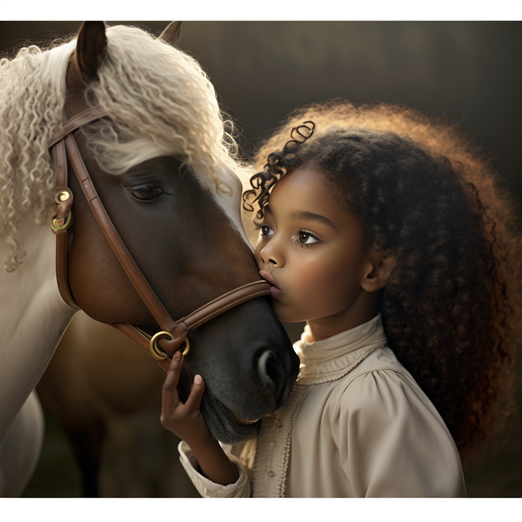 african american girl kissing a white horse - The Soulful Artists
