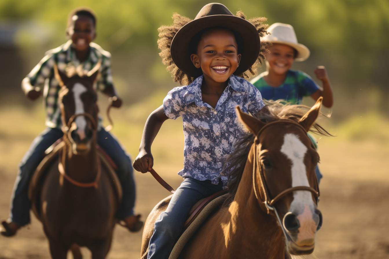 african american kids galloping at a rodeo