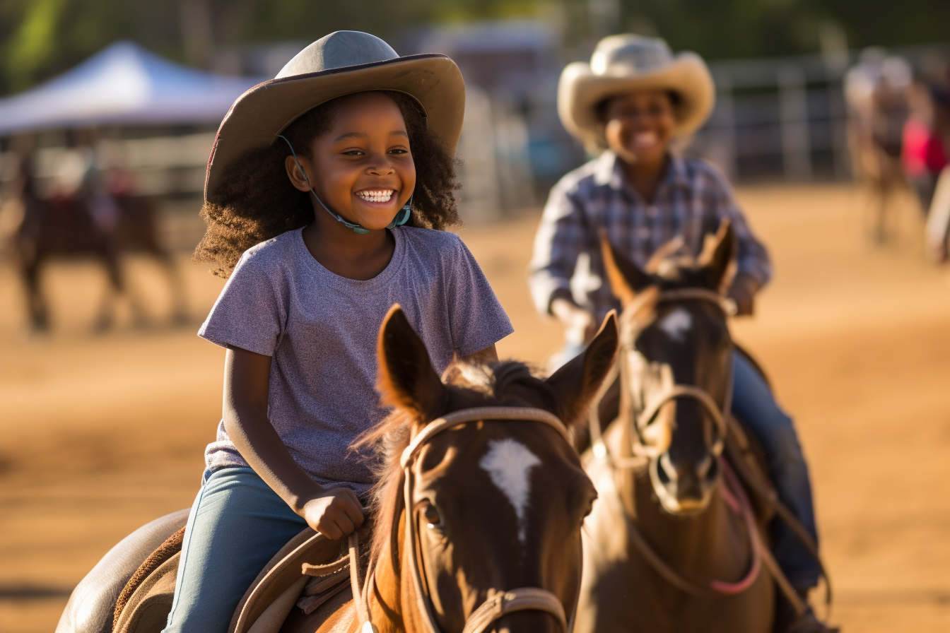 african american kids galloping at a rodeo