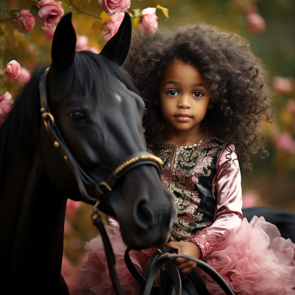 beautiful black baby girl on a beautiful horse
