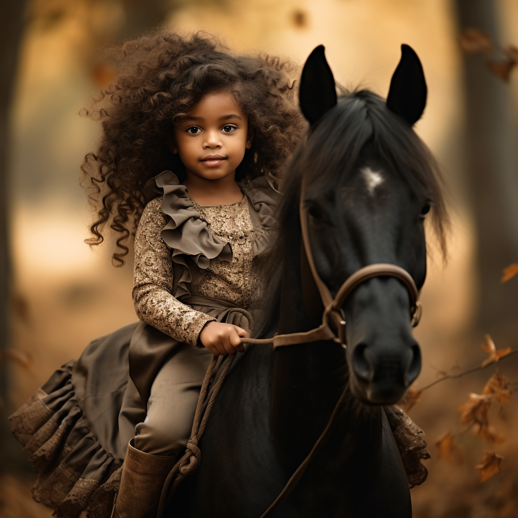 beautiful black baby girl on a beautiful horse