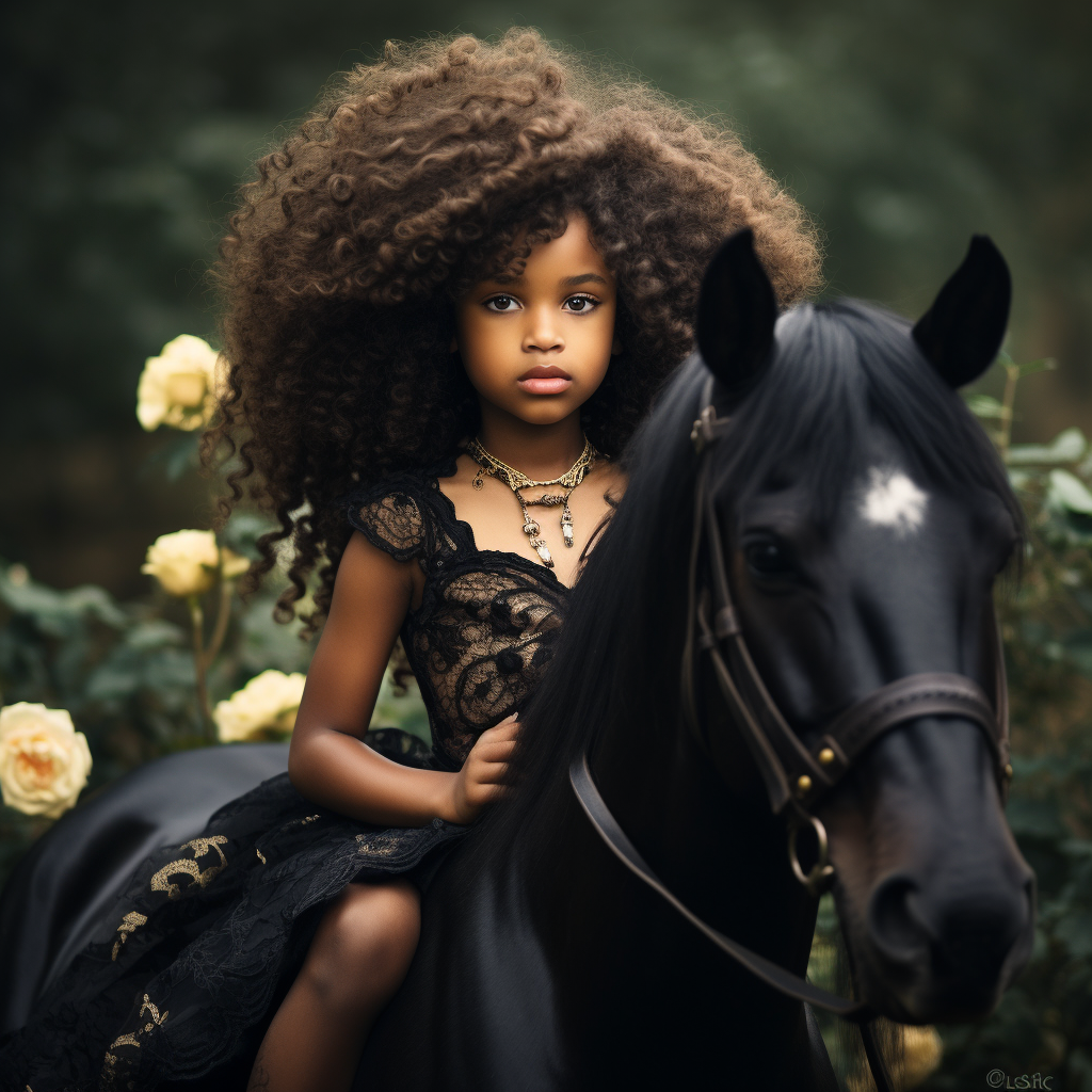 beautiful black baby girl on a beautiful horse