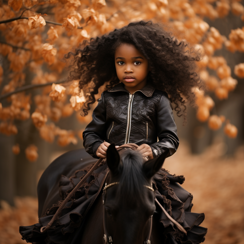 beautiful black baby girl on a beautiful horse