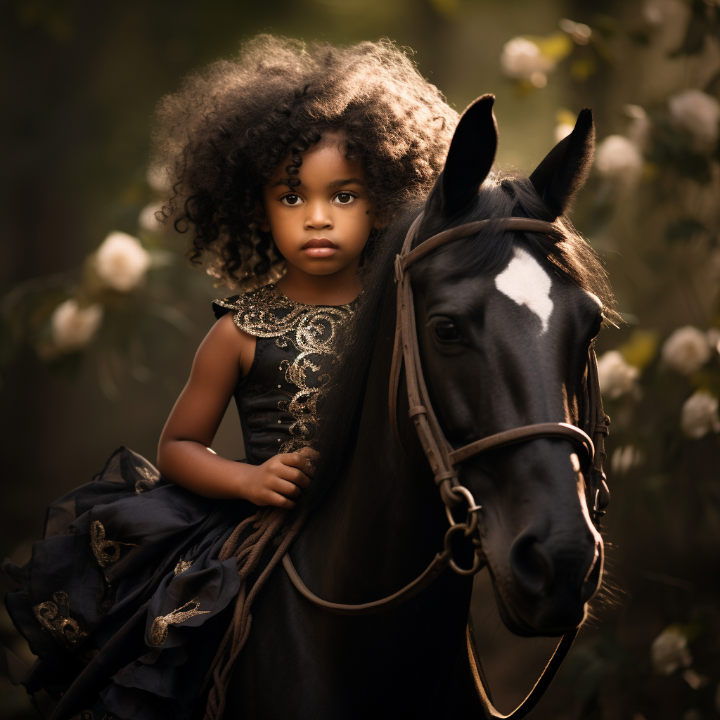 beautiful black baby girl on a beautiful horse