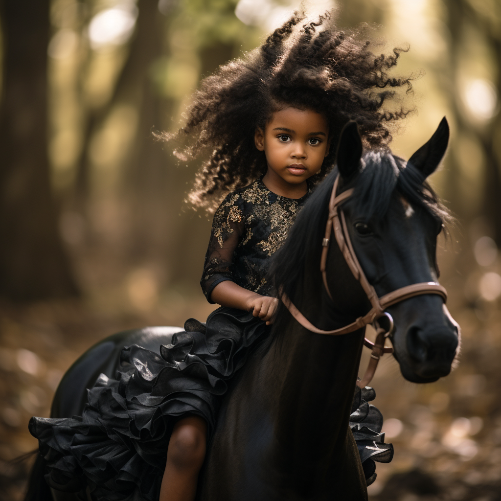 beautiful black baby girl on a beautiful horse