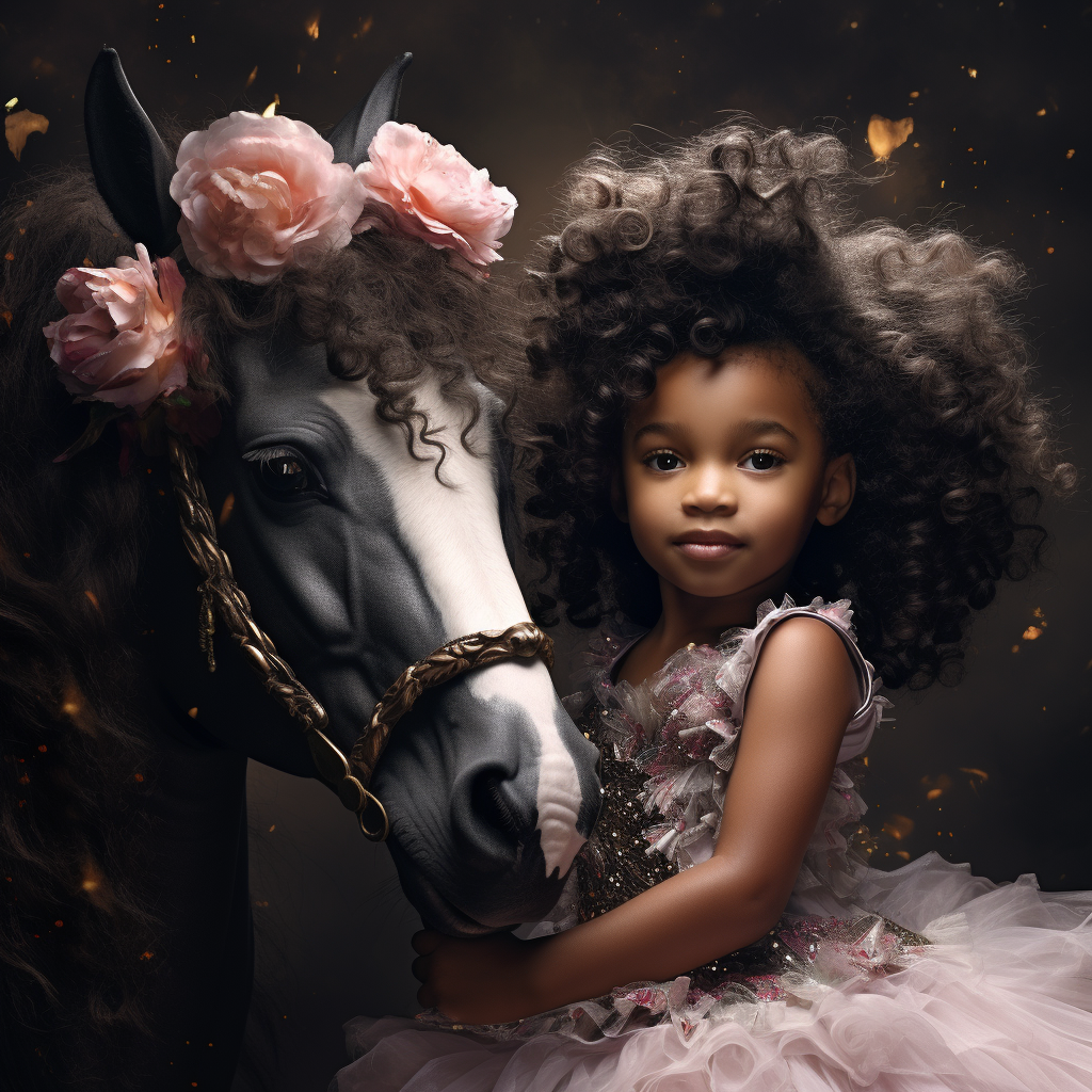 beautiful black baby girl on a beautiful horse