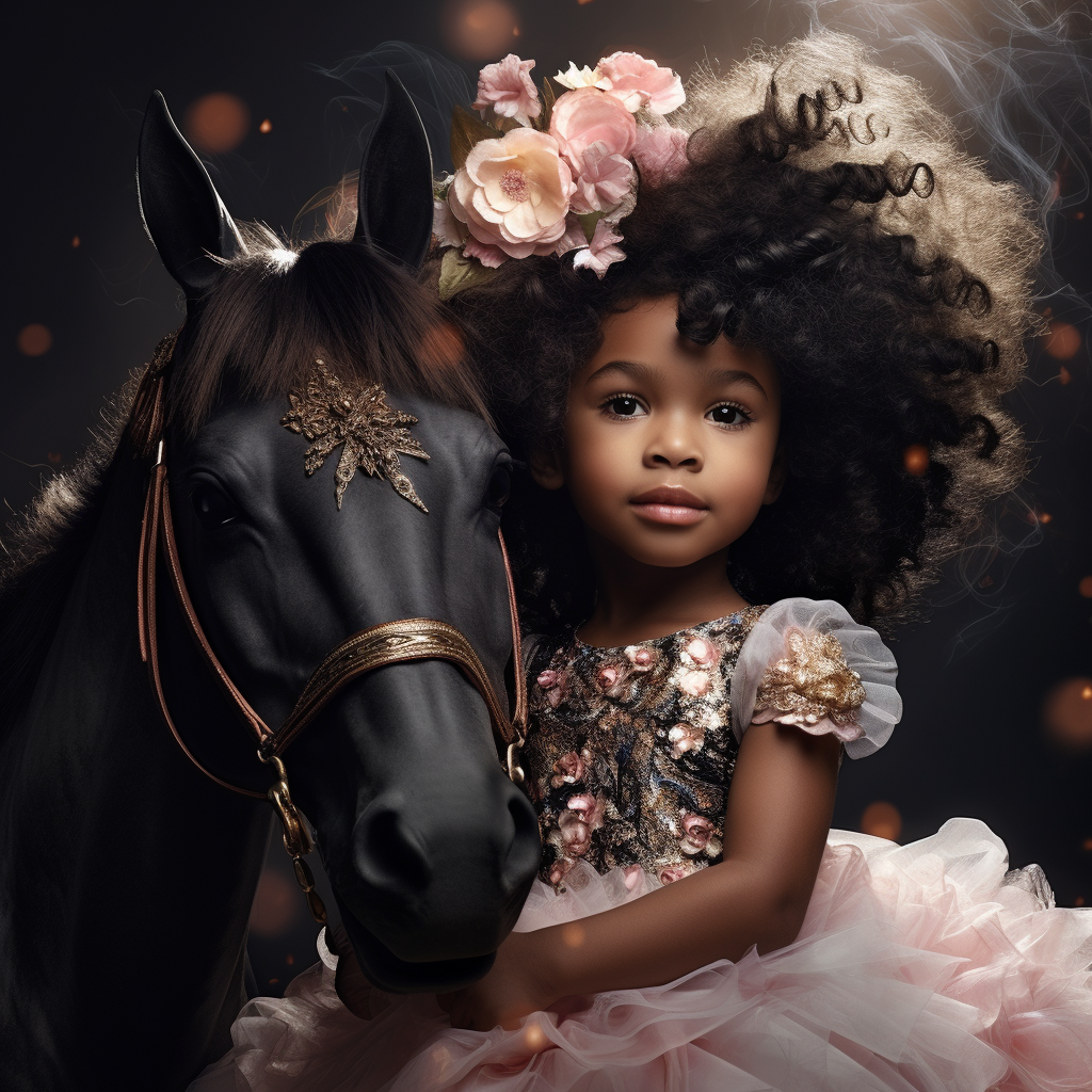 beautiful black baby girl on a beautiful horse