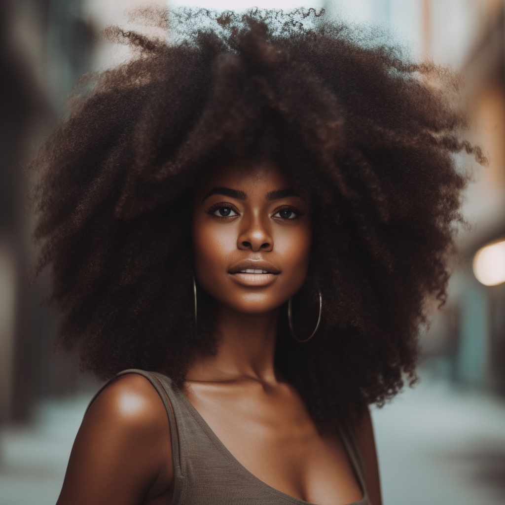 beautiful black woman with long afro