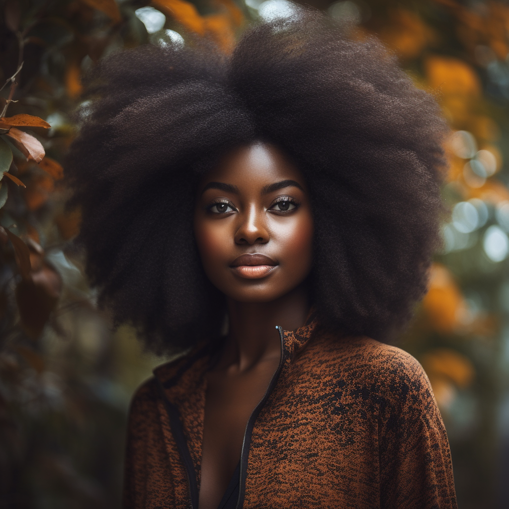 beautiful black woman with long afro