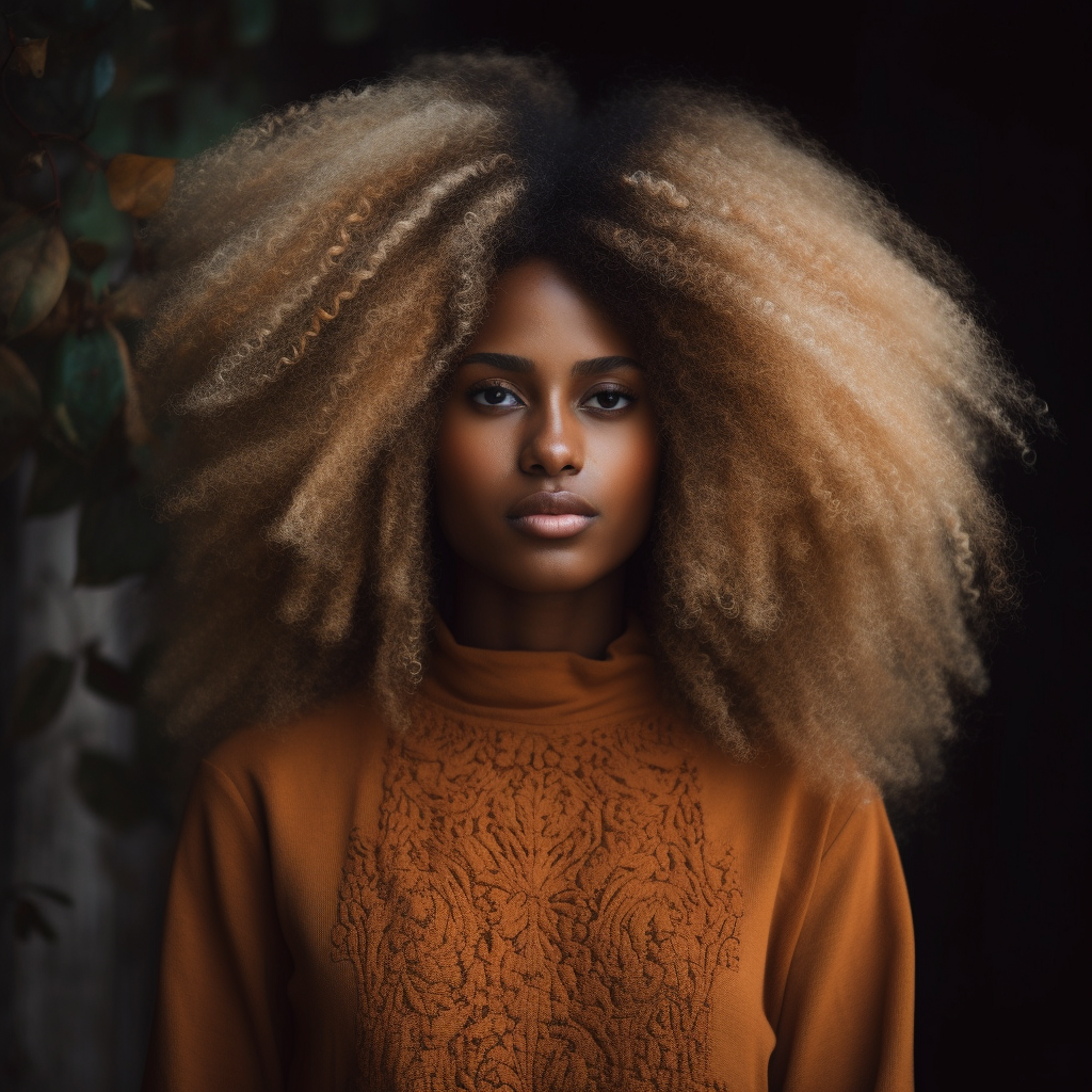 beautiful black woman with long afro
