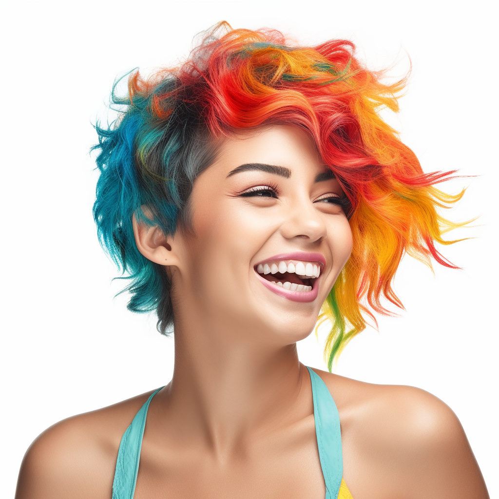Joyful Vibrance: Hispanic Woman with Colorful Hair