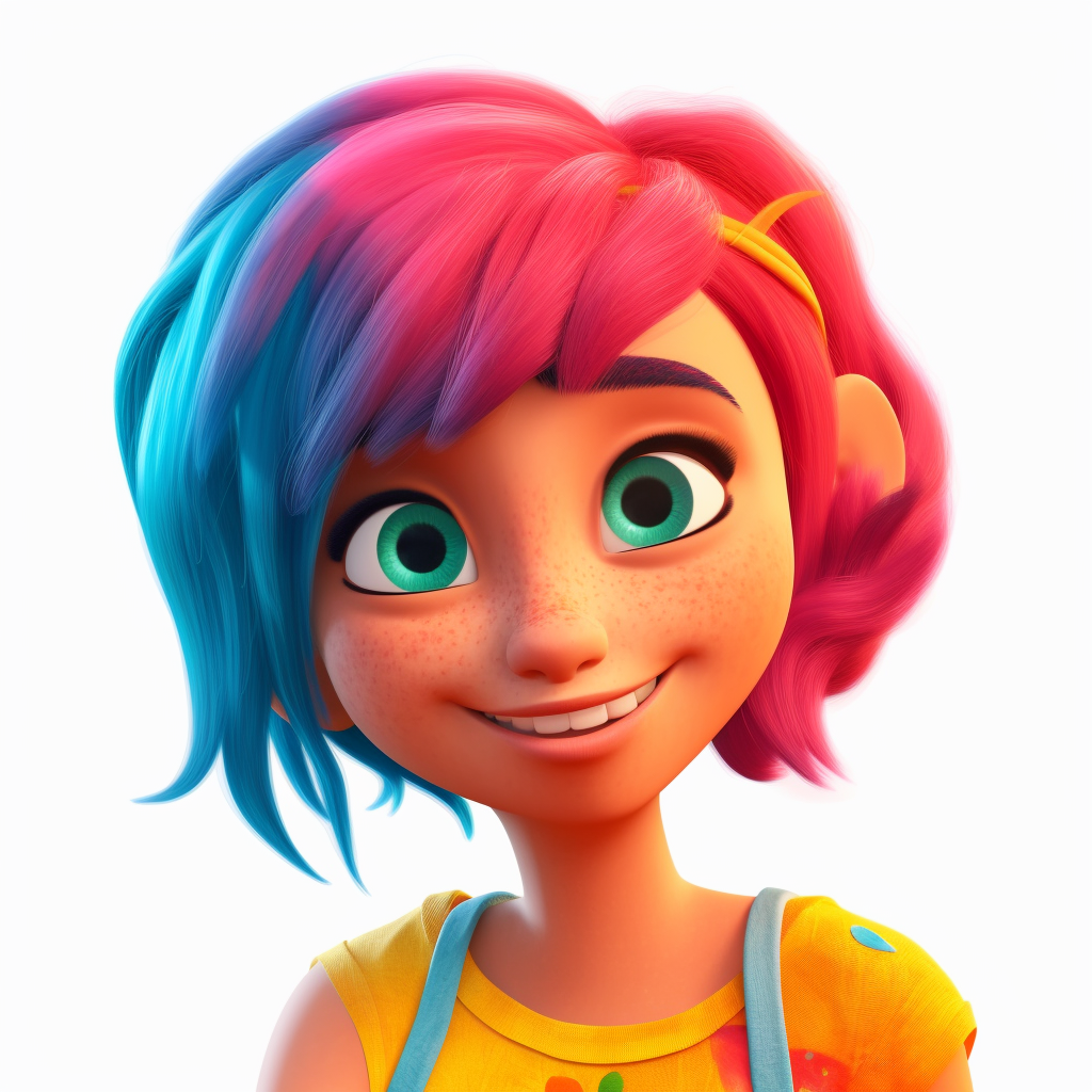 Radiant Joy: Cartoon Hispanic Woman with Colorful Hair