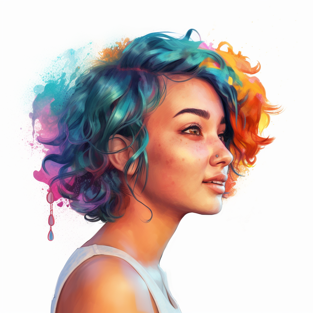 Vibrant Happiness: Hispanic Woman with Colorful Hair