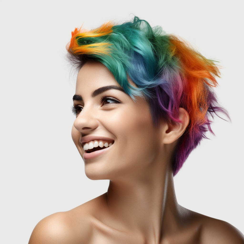 Radiant Cheer: Hispanic Woman with Colorful Hair