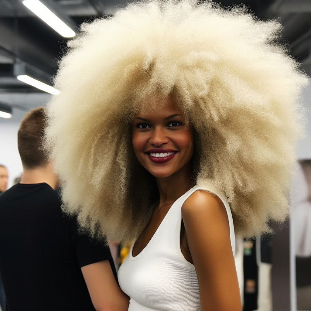 beautiful black woman with long afro