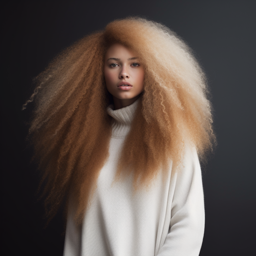 beautiful white woman with long blond afro