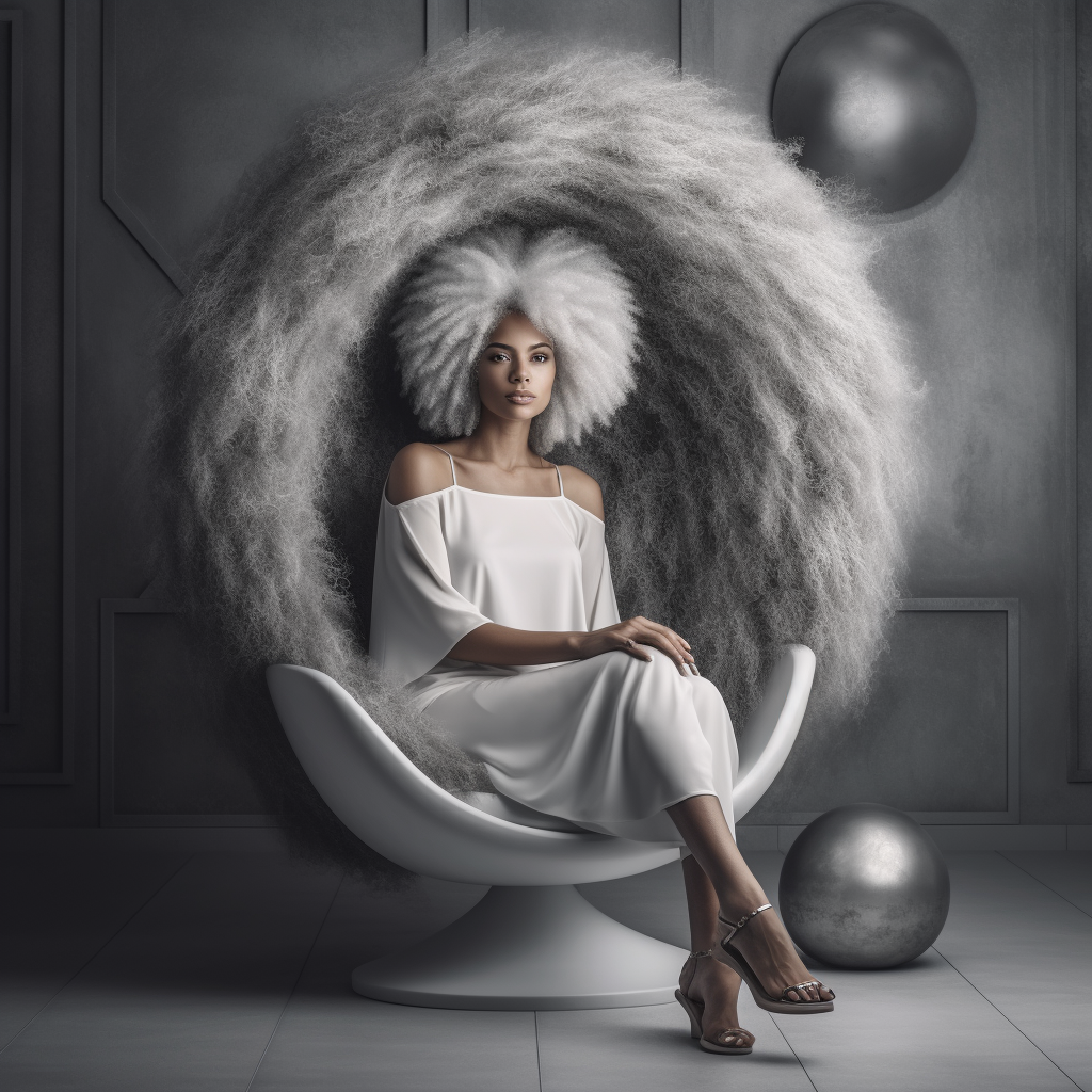 beautiful white woman with long silver afro