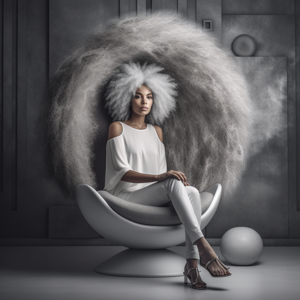 beautiful white woman with long silver afro