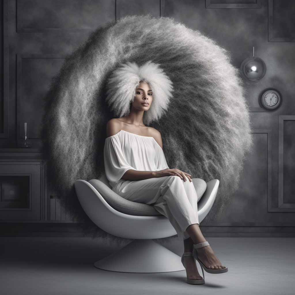 beautiful white woman with long silver afro