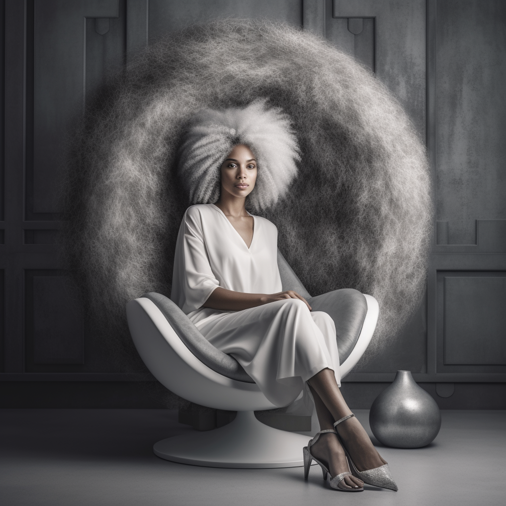 beautiful white woman with long silver afro