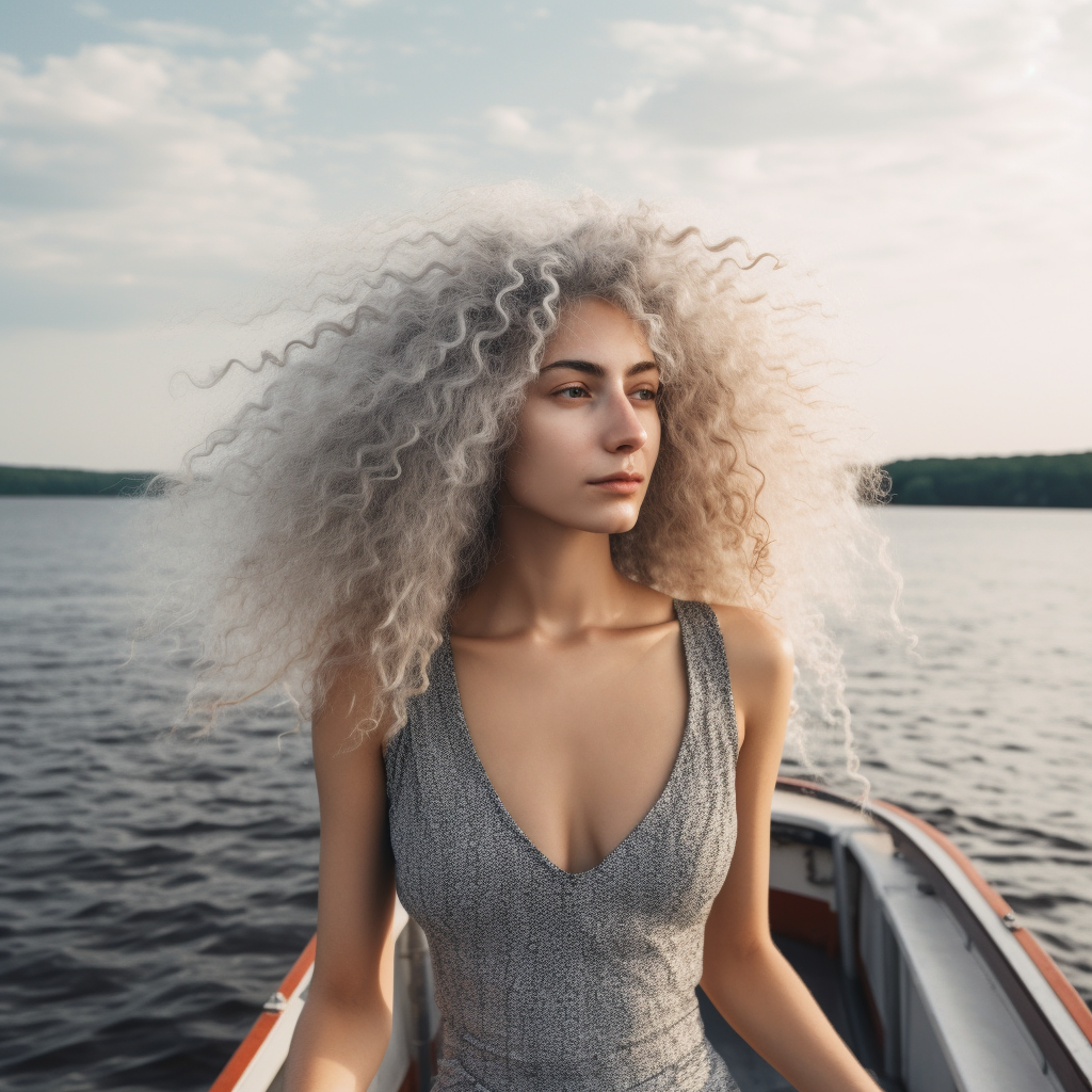 beautiful white woman with long silver afro