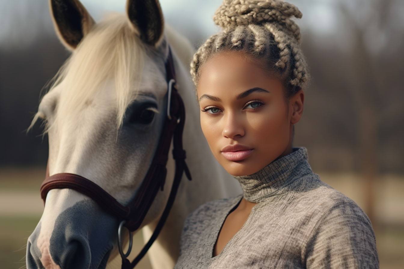 black african american equestrian loving on her horse