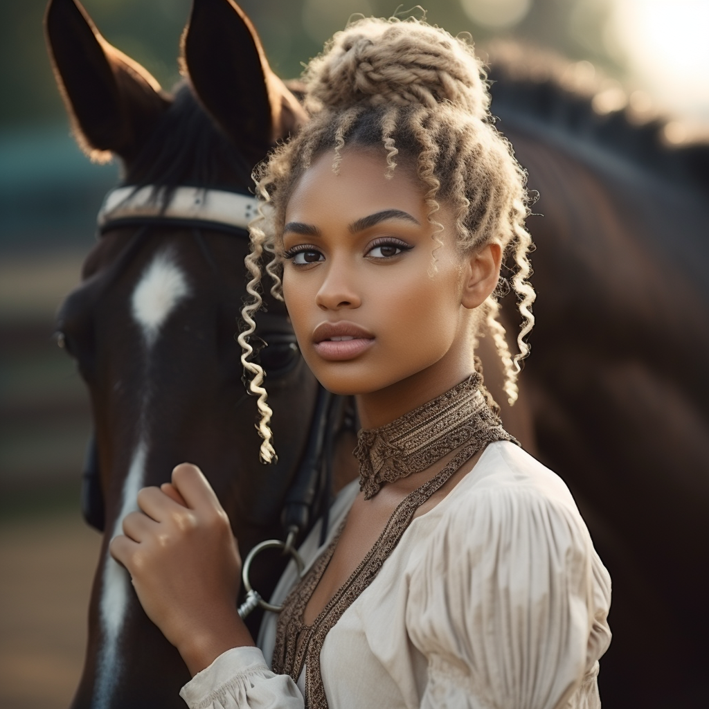 black african american equestrian loving on her horse
