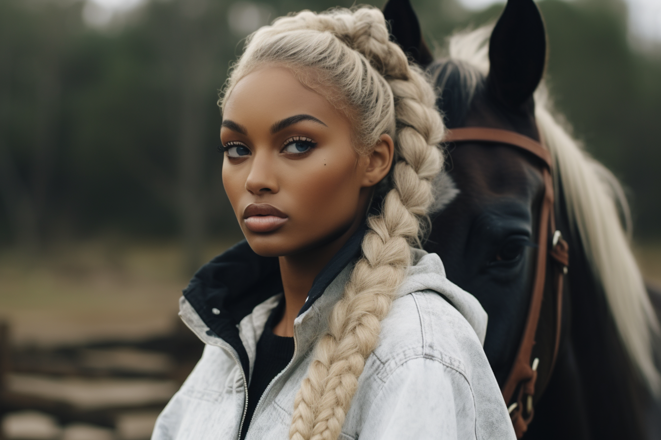 black african american equestrian loving on her horse