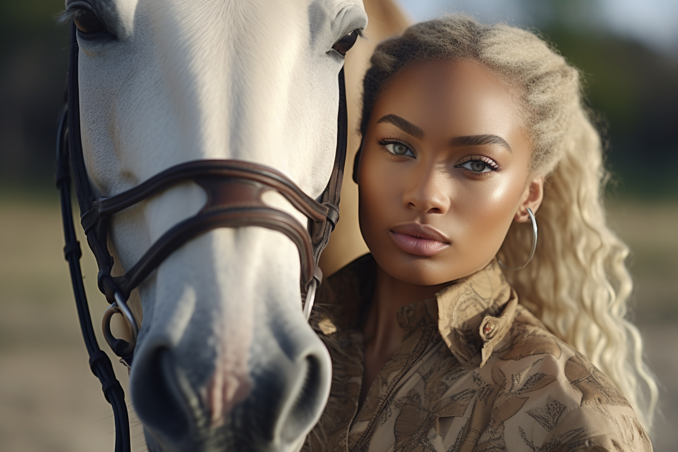 black african american equestrian loving on her horse