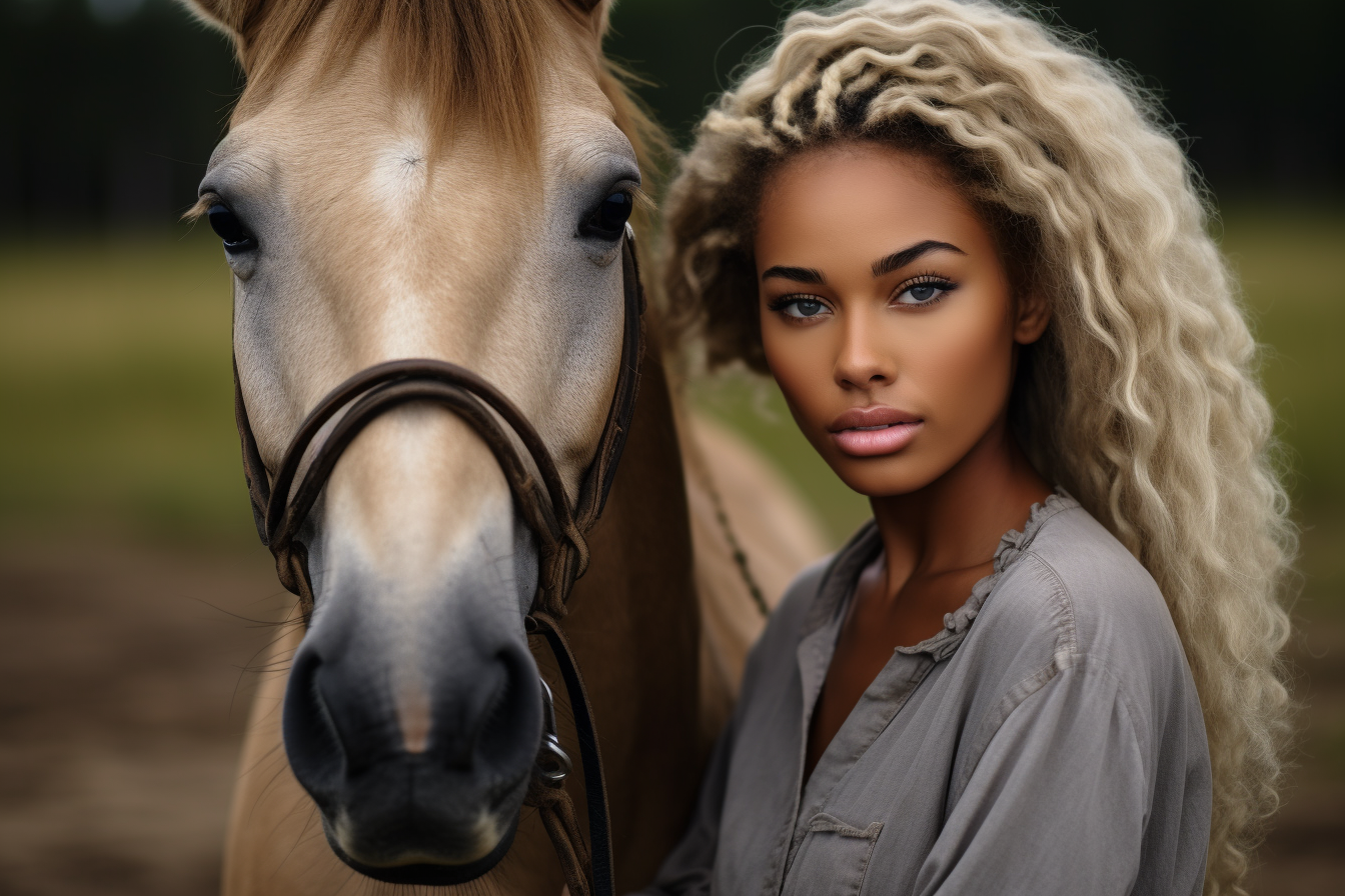 black african american equestrian loving on her horse