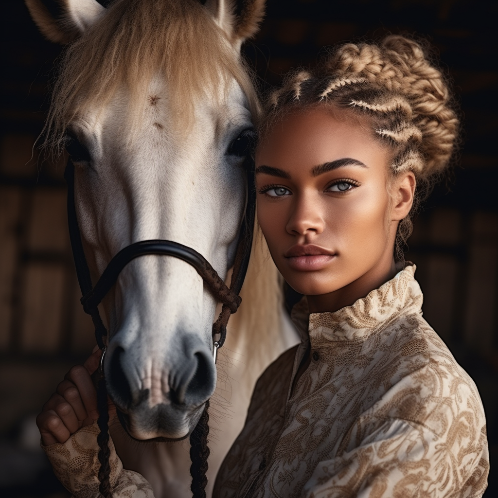 black african american equestrian loving on her horse