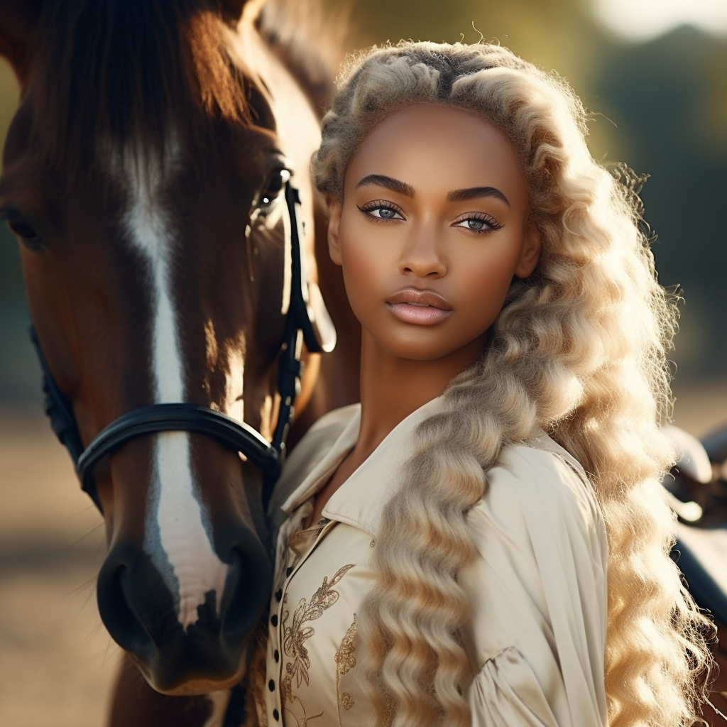 black african american equestrian loving on her horse
