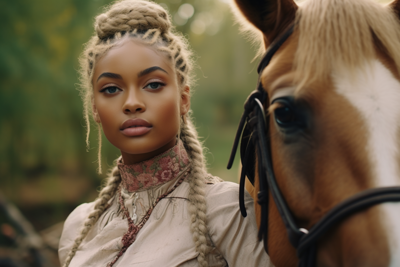 black african american equestrian loving on her horse