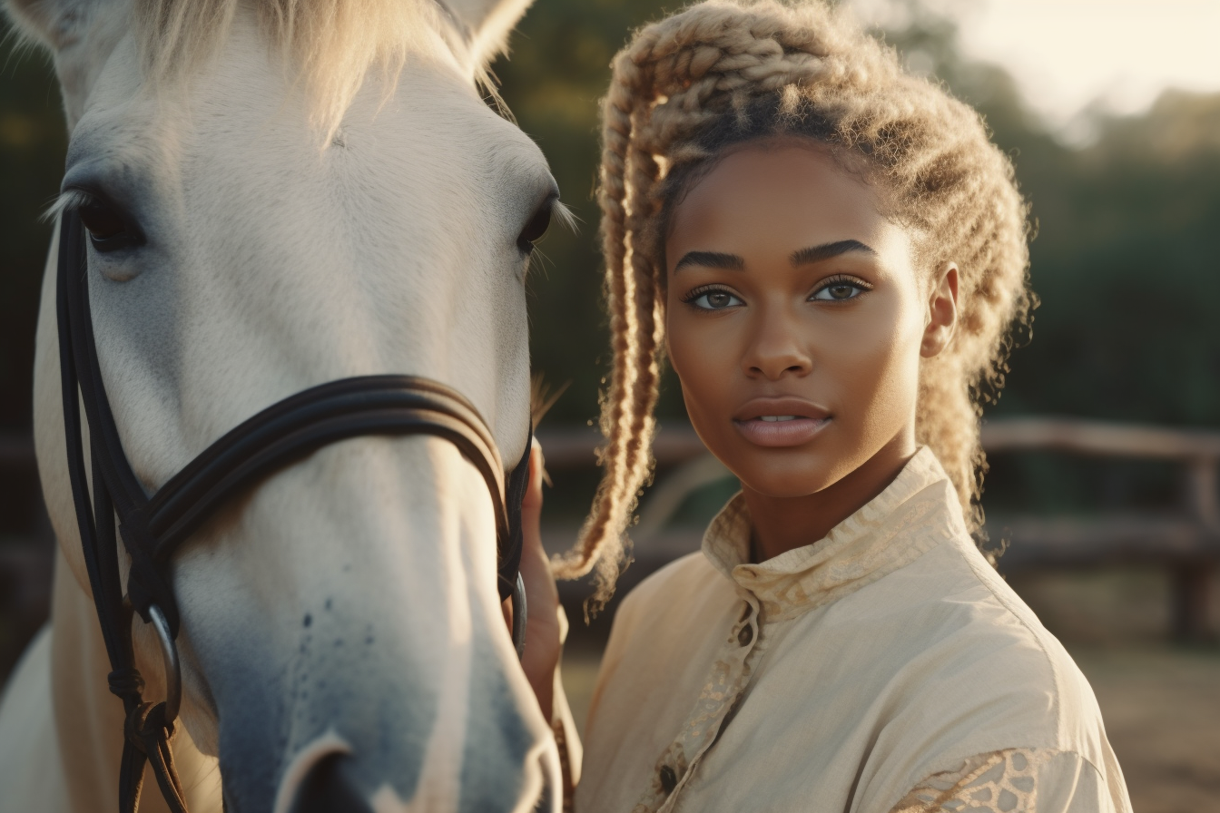 black african american equestrian loving on her horse